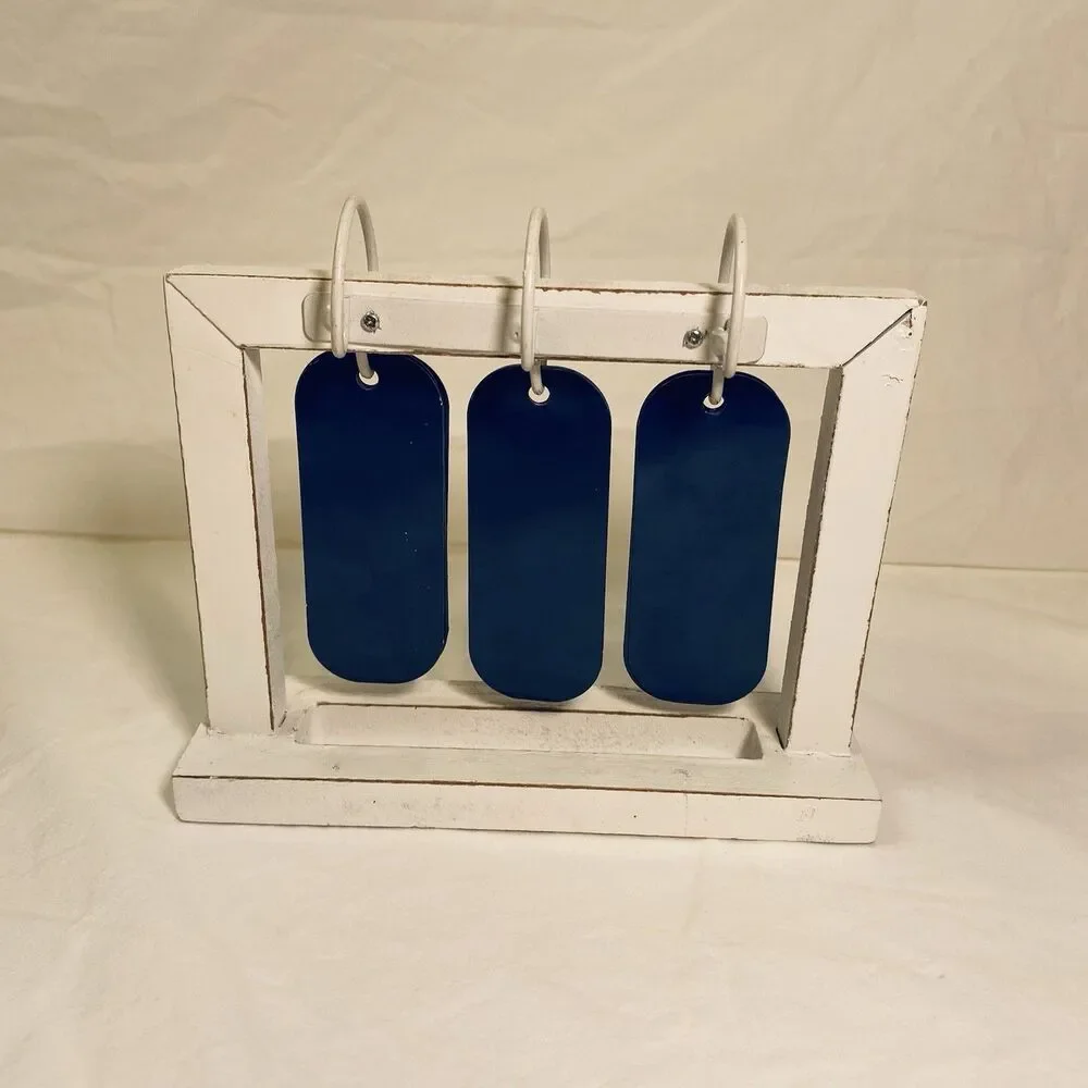 Desk Calendar/ Metal With Wooden Frame/ Navy Blue & White